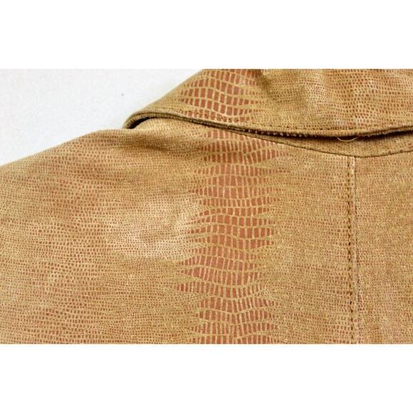 Women's L Kim Rogers Tan Suede Leather Jacket Snake Skin Blazer Coat Street - Picture 6 of 7